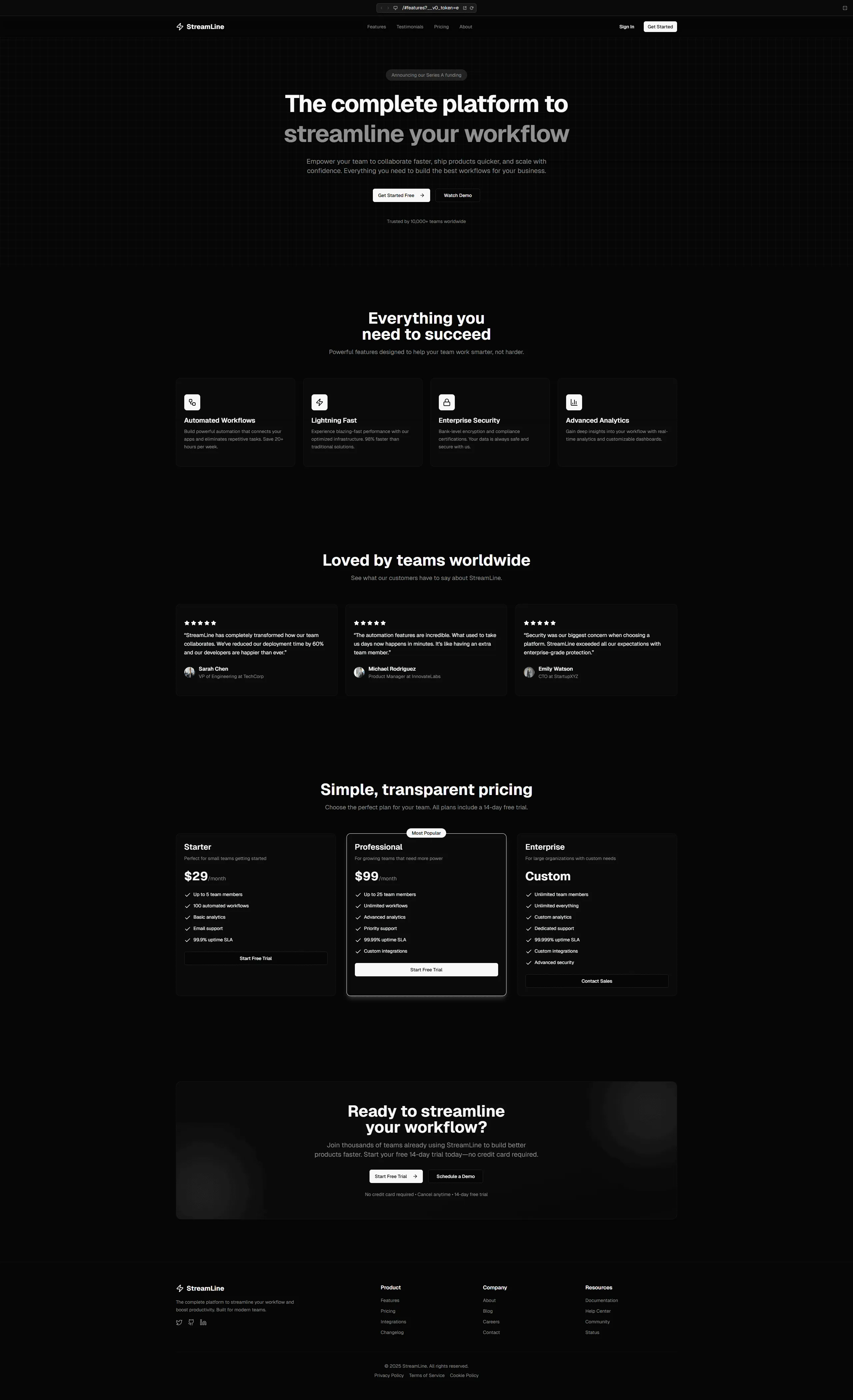 Landing Page - Saas StreamLine